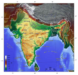 Large topographical map of India.