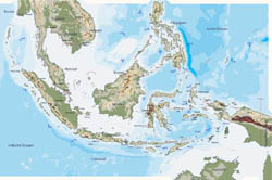 Large physical map of Indonesia.