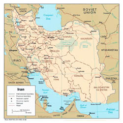 Detailed political and administrative map of Iran with roads and major cities - 1986.
