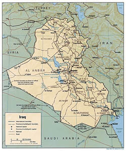 Detailed political and administrative map of Iraq with relief - 1991.