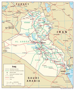 Large detailed political and administrative map of Iraq with roads and cities - 2008.