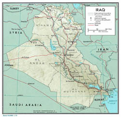 Large political and administrative map of Iraq with relief - 1976.