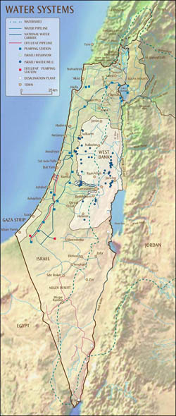 Detailed water systems map of Israel.