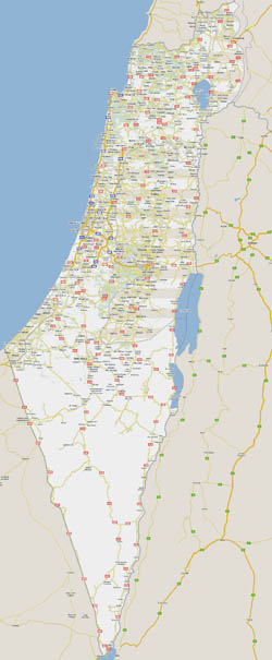 Large detailed road map of Israel with all cities.