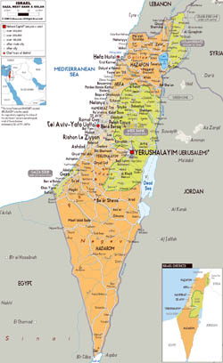 Large political and administrative map of Israel with all roads, cities and airports.