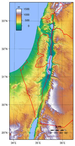 Large topographical map of Israel.