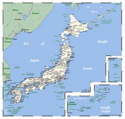 Detailed map of Japan with cities.