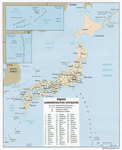Large administrative divisions map of Japan - 1996.
