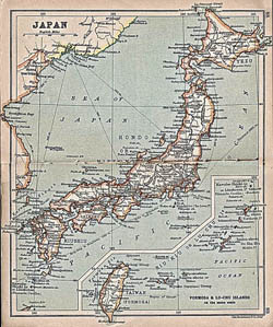 Large detailed old map of Japan with roads and cities - 1911.