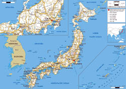 Large road map of Japan with cities and airports.