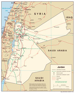 Large detailed political and administrative map of Jordan with roads and cities - 2004.