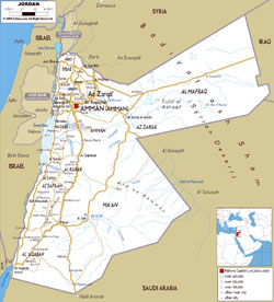 Large road map of Jordan with cities and airports.