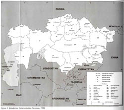 Detailed administrative divisions map of Kazakhstan - 1996.