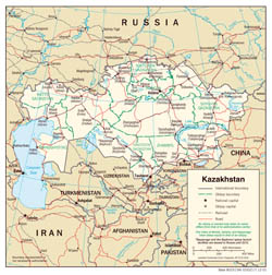 Large detailed political and administrative map of Kazakhstan with roads and cities - 2001.