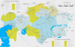 Large detailed road map of Kazakhstan in russian.