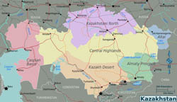 Large regions map of Kazakhstan.