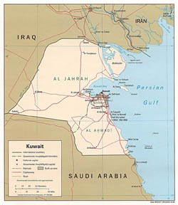 Detailed political map of Kuwait with roads and cities - 1996.