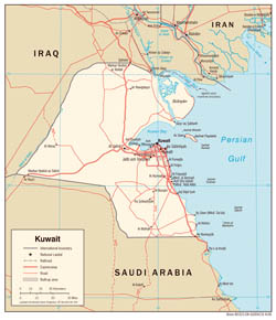 Large detailed political map of Kuwait with roads and cities - 2006.