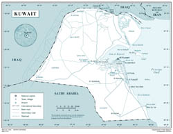 Large political map of Kuwait with roads, airports and cities.