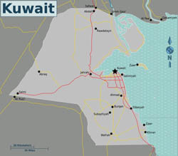 Map of Kuwait with roads.