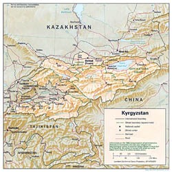 Detailed political and administrative map of Kyrgyzstan with relief - 1992.