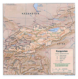Detailed political and administrative map of Kyrgyzstan with relief - 1996.
