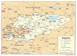 Detailed political and administrative map of Kyrgyzstan with roads and cities - 2005.