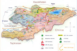 Detailed tourist map of Kyrgyzstan.