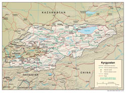 Large detailed political and administrative map of Kyrgyzstan with relief, roads and cities - 2005.