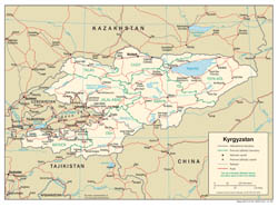 Large detailed political and administrative map of Kyrgyzstan with roads and cities - 2005.