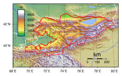 Large detailed topographical map of Kyrgyzstan.
