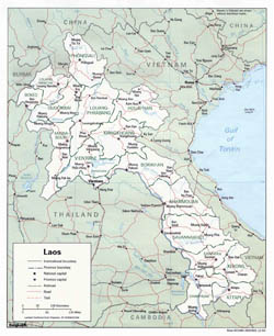 Detailed political and administrative map of Laos with roads and cities - 1993.