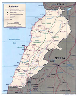 Large political and administrative map of Lebanon with roads and cities - 2000.