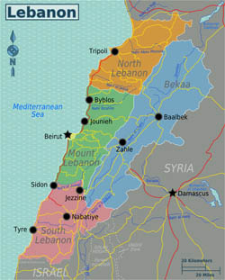 Large regions map of Lebanon.