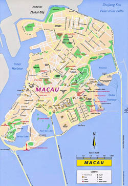 Detailed tourist map of Macau with roads.