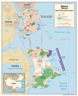 Large detailed political map of Macao with roads and sea ports - 2008.