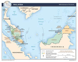 Large detailed administrative divisions map of Malaysia with major cities - 2015.