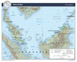 Large detailed physiography map of Malaysia - 2015.