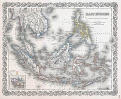 Large old-map of the East Indies (Singapore, Thailand, Borneo and Malaysia) - 1855.