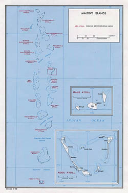 Large administrative map of Maldives - 1968.