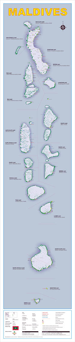 Large detailed political map of Maldives.