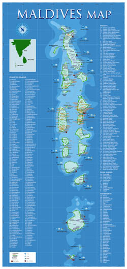 Large tourist map of Maldives.