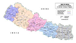 Detailed administrative divisions map of Nepal.