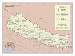 Large detailed political and administrative map of Nepal with roads, cities and airports.