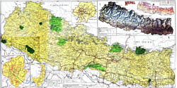 Large detailed topographical map of Nepal with roads and cities.