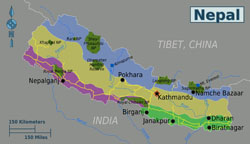 Large regions map of Nepal.
