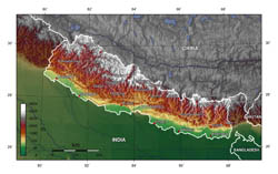 Large topographical map of Nepal.