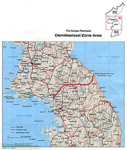 Detailed map of the Korean Peninsula Demilitarized Zone Area with relief - 1978.