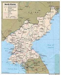 Detailed political and administrative map of North Korea with roads and cities - 1989.