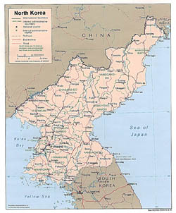Detailed political and administrative map of North Korea with roads and cities - 1996.